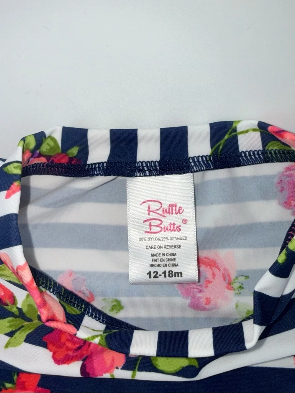 Ruffle Butts Baby Toddler Navy White Striped Floral Rash Guard Swim Set